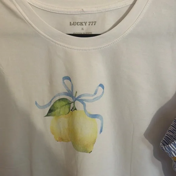 White Graphic Tee and Striped Shorts Set - Picture 2 of 8